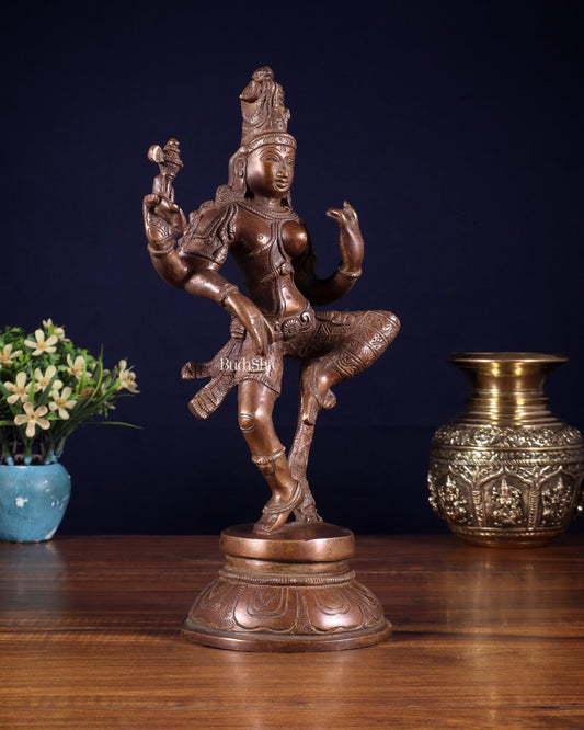Brass Dancing Ardhanarishvara Statue - 12" Dark brown - Budhshiv.com
