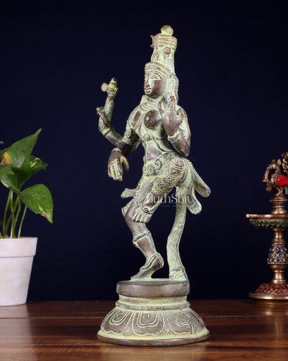 Brass Dancing Ardhanarishvara Statue - 12" stonefinish - Budhshiv.com