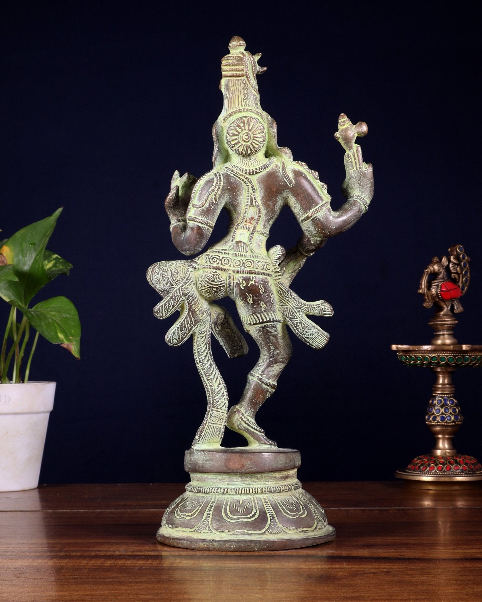 Brass Dancing Ardhanarishvara Statue - 12" stonefinish - Budhshiv.com
