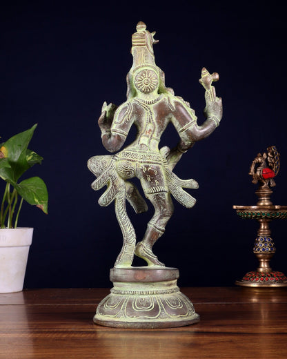 Brass Dancing Ardhanarishvara Statue - 12" stonefinish - Budhshiv.com