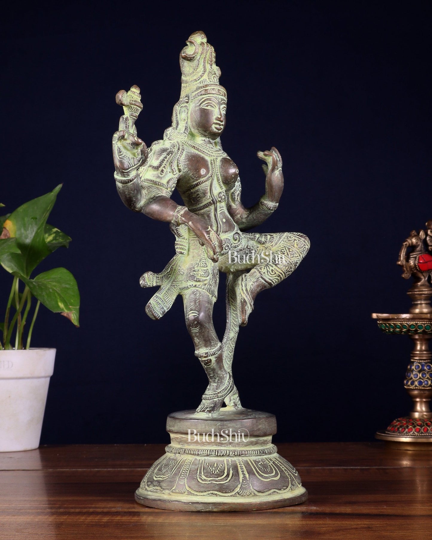 Brass Dancing Ardhanarishvara Statue - 12" stonefinish - Budhshiv.com