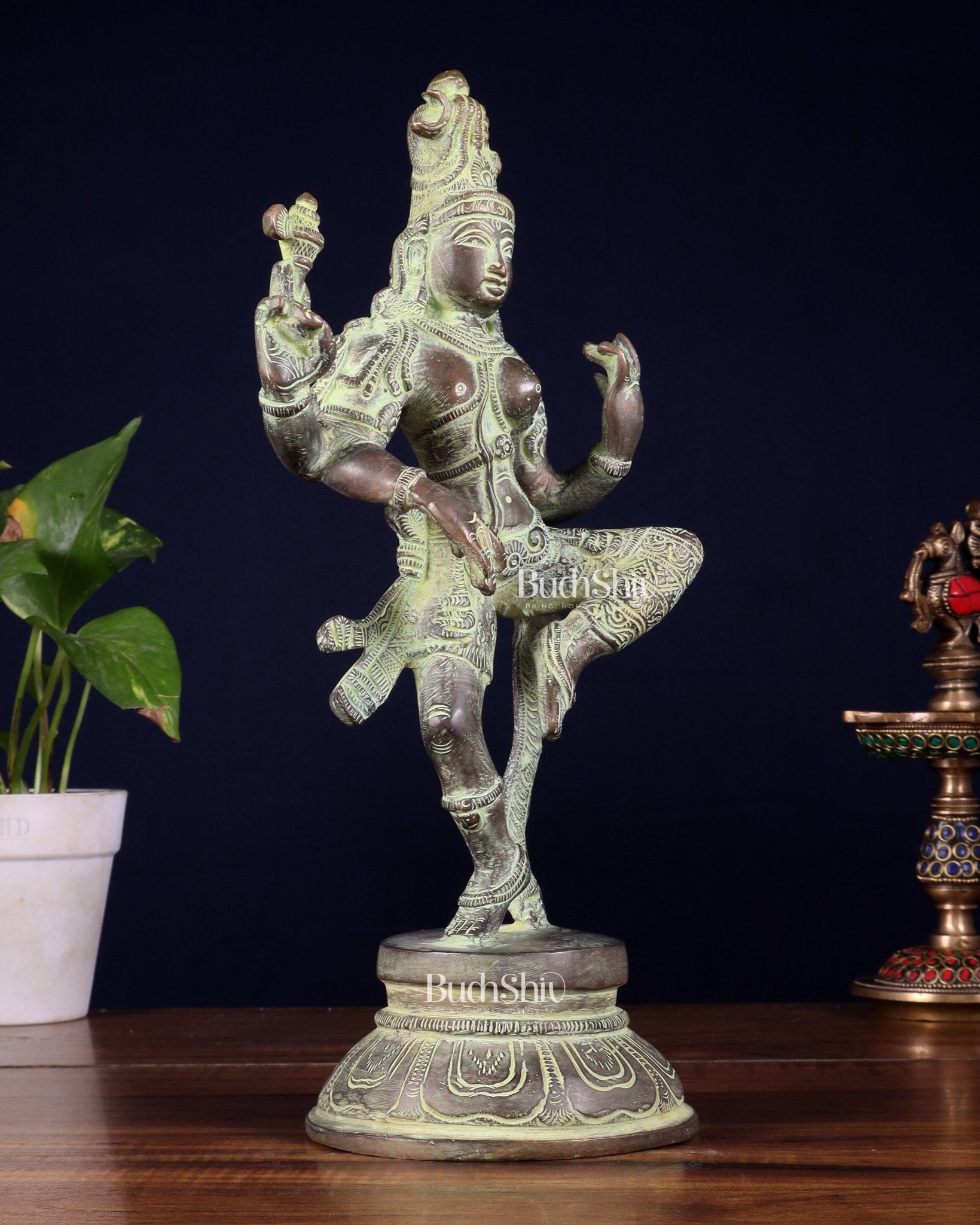 Brass Dancing Ardhanarishvara Statue - 12" stonefinish - Budhshiv.com