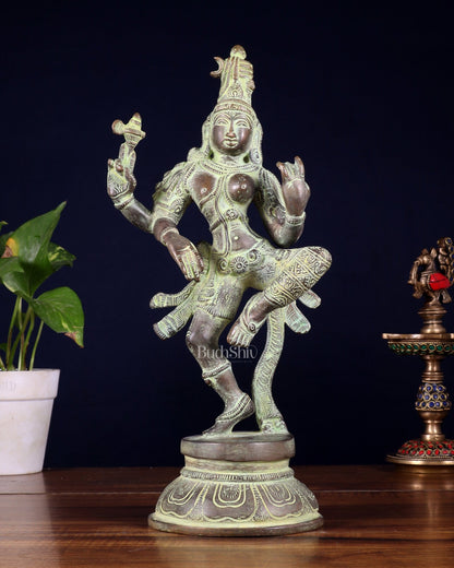 Brass Dancing Ardhanarishvara Statue - 12" stonefinish - Budhshiv.com