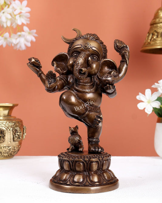 Brass Dancing Baby Ganesha Idol – Antique Burnt Brass Tone Statue (8.5 Inches) - Budhshiv.com