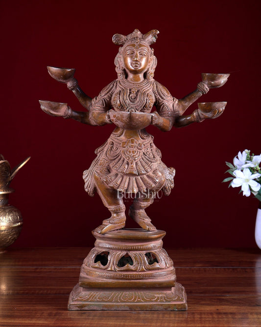Brass Dancing Deep Lady Pavaai Vilakku | 6 Arms | 14 - inch - Budhshiv.com