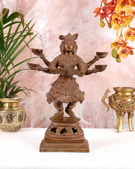 Brass Dancing Deep Lady Pavaai Vilakku | 6 Arms | 14 - inch - Budhshiv.com