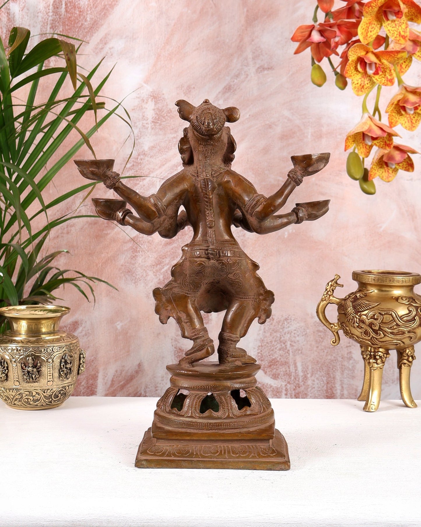 Brass Dancing Deep Lady Pavaai Vilakku | 6 Arms | 14 - inch - Budhshiv.com
