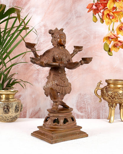 Brass Dancing Deep Lady Pavaai Vilakku | 6 Arms | 14 - inch - Budhshiv.com