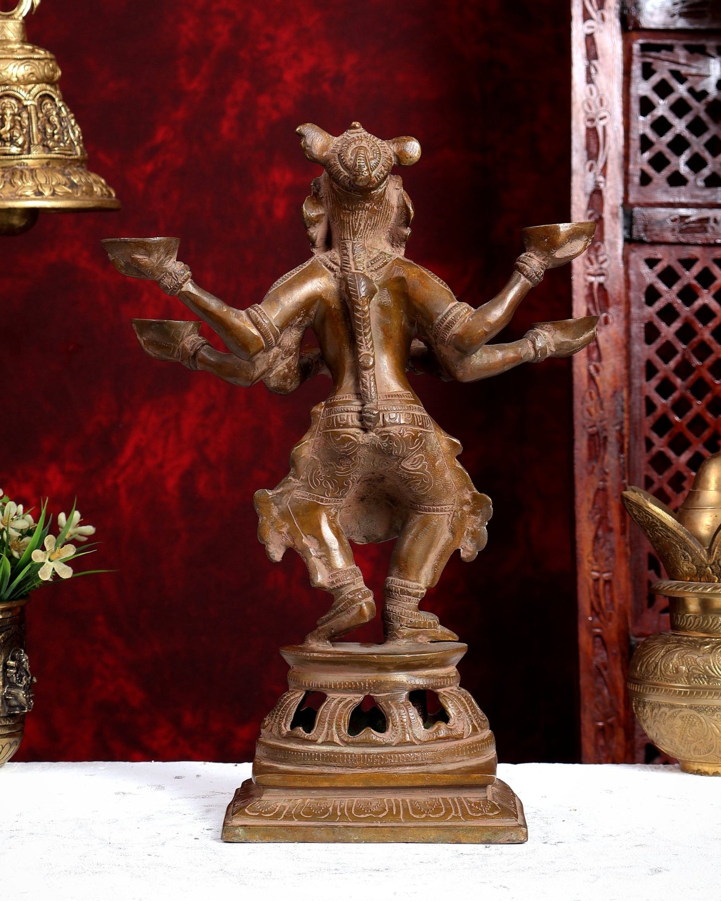 Brass Dancing Deep Lady Pavaai Vilakku | 6 Arms | 14-inch - Budhshiv.com