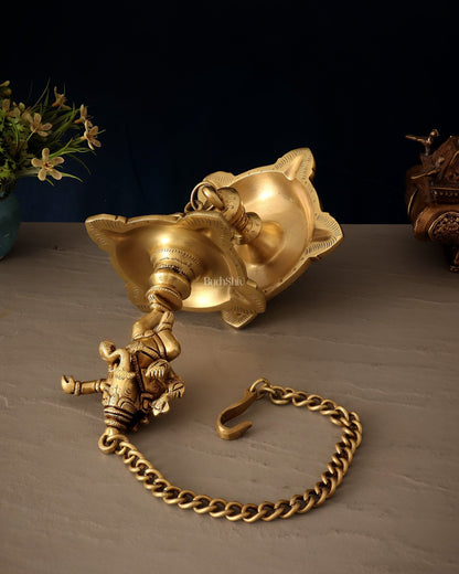 Brass Dancing Ganesha Hanging Lamp – Dual Design Elegance 28" - Budhshiv.com