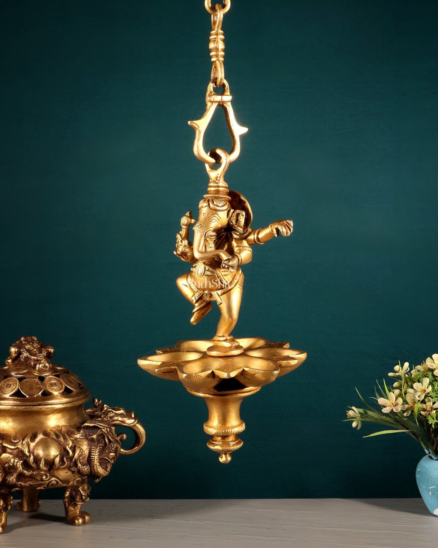 Brass Dancing Ganesha Hanging Oil Lamp - Budhshiv.com