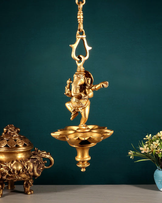 Brass Dancing Ganesha Hanging Oil Lamp - Budhshiv.com