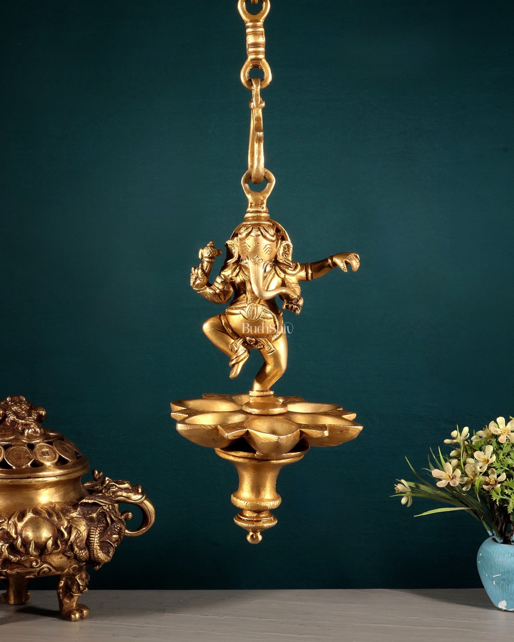Brass Dancing Ganesha Hanging Oil Lamp - Budhshiv.com