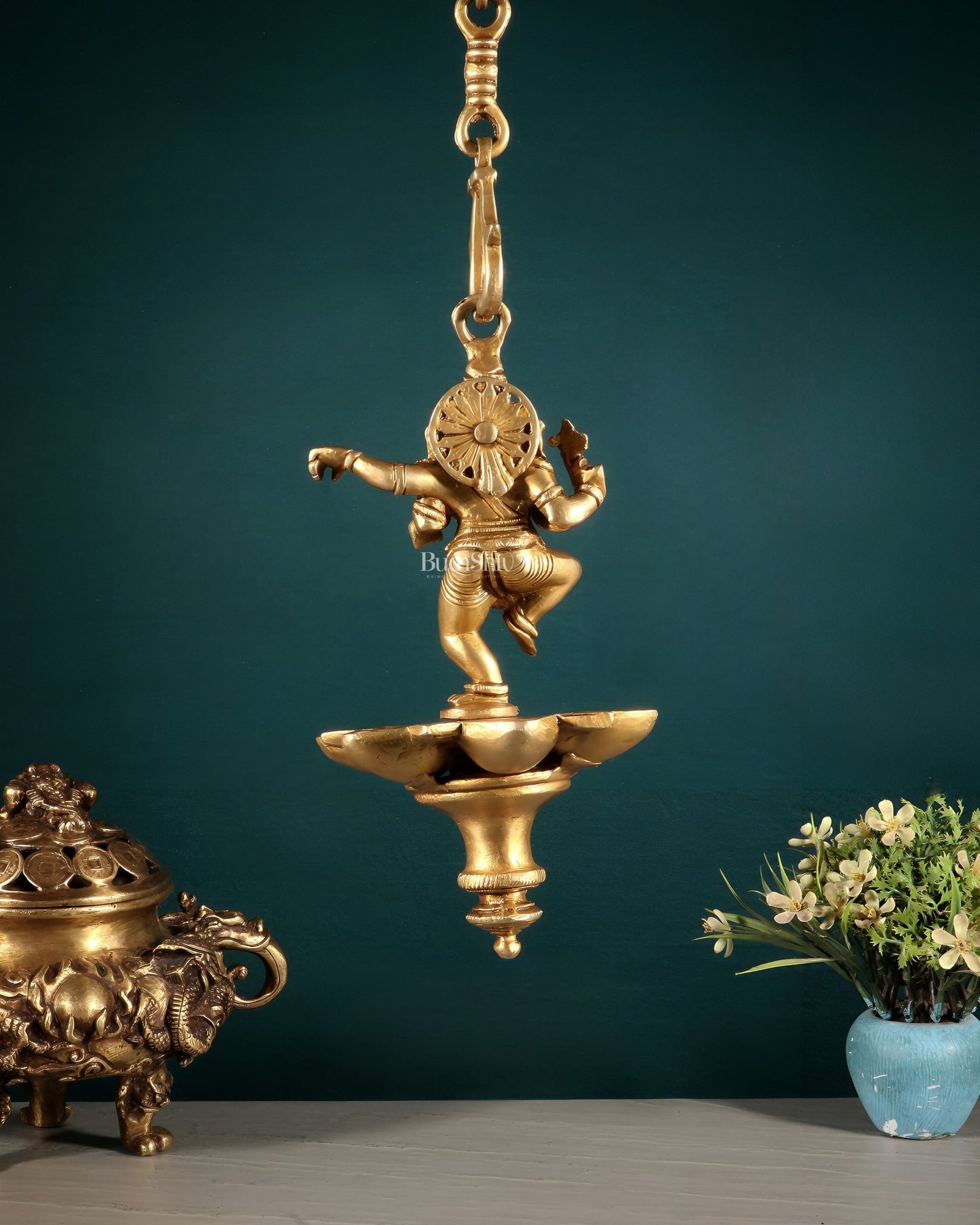Brass Dancing Ganesha Hanging Oil Lamp - Budhshiv.com