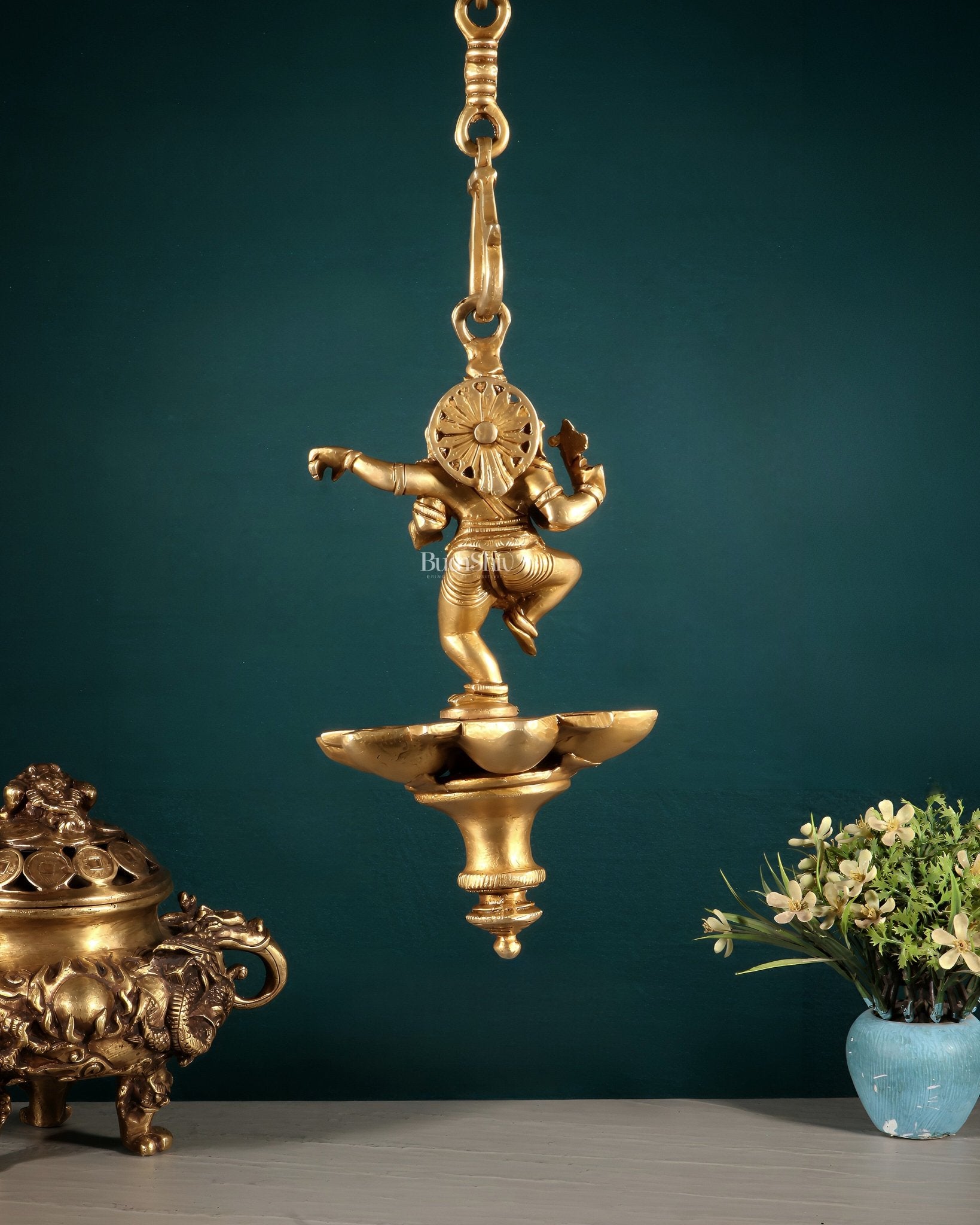 Brass Dancing Ganesha Hanging Oil Lamp - Budhshiv.com