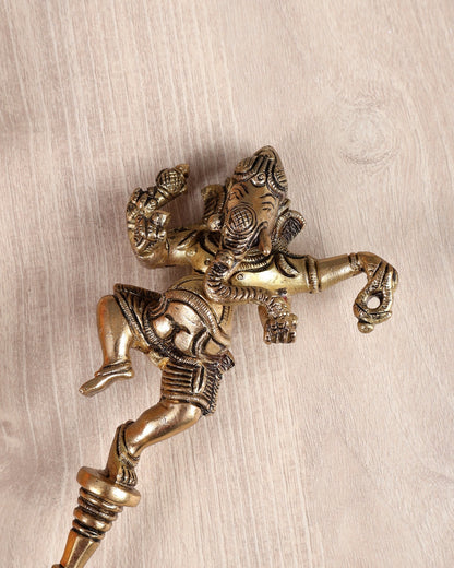Brass Dancing Ganesha Hawan Spoon – Sruva Offering Ladle for Yagya & Pooja (11 Inches) - Budhshiv.com
