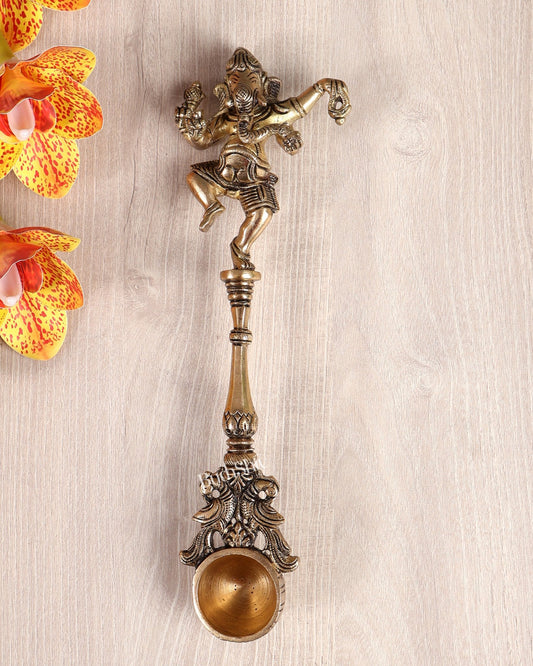 Brass Dancing Ganesha Hawan Spoon – Sruva Offering Ladle for Yagya & Pooja (11 Inches) - Budhshiv.com