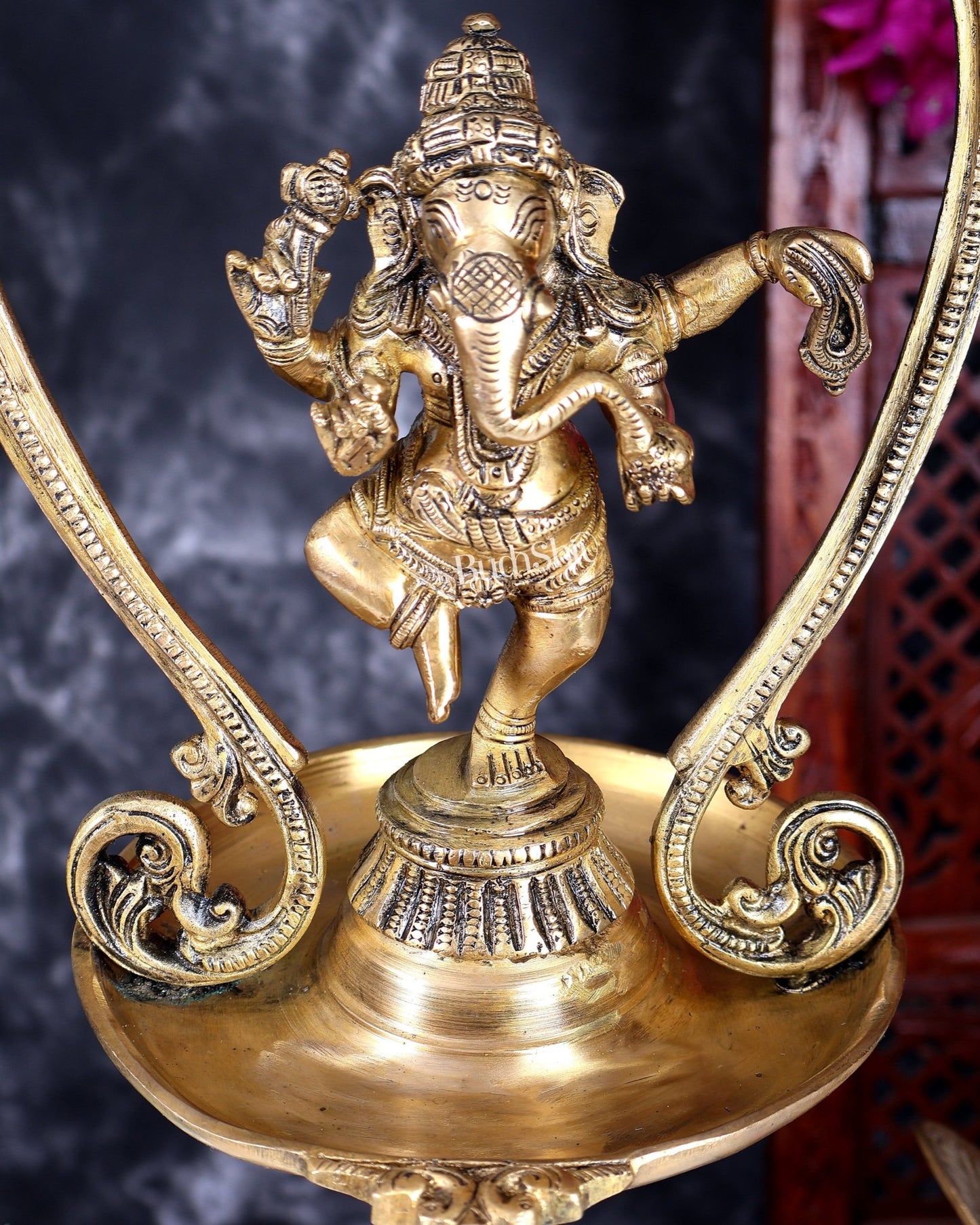 Brass Dancing Ganesha Oil Lamp – Vintage Hanging Deepam with Chain 38 inch - Budhshiv.com