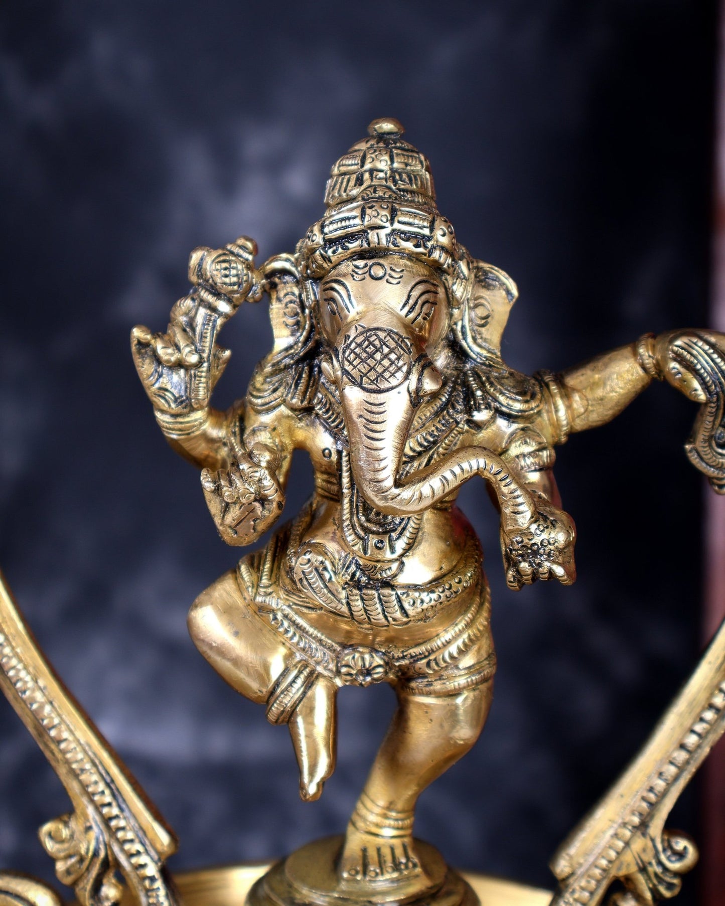 Brass Dancing Ganesha Oil Lamp – Vintage Hanging Deepam with Chain 38 inch - Budhshiv.com