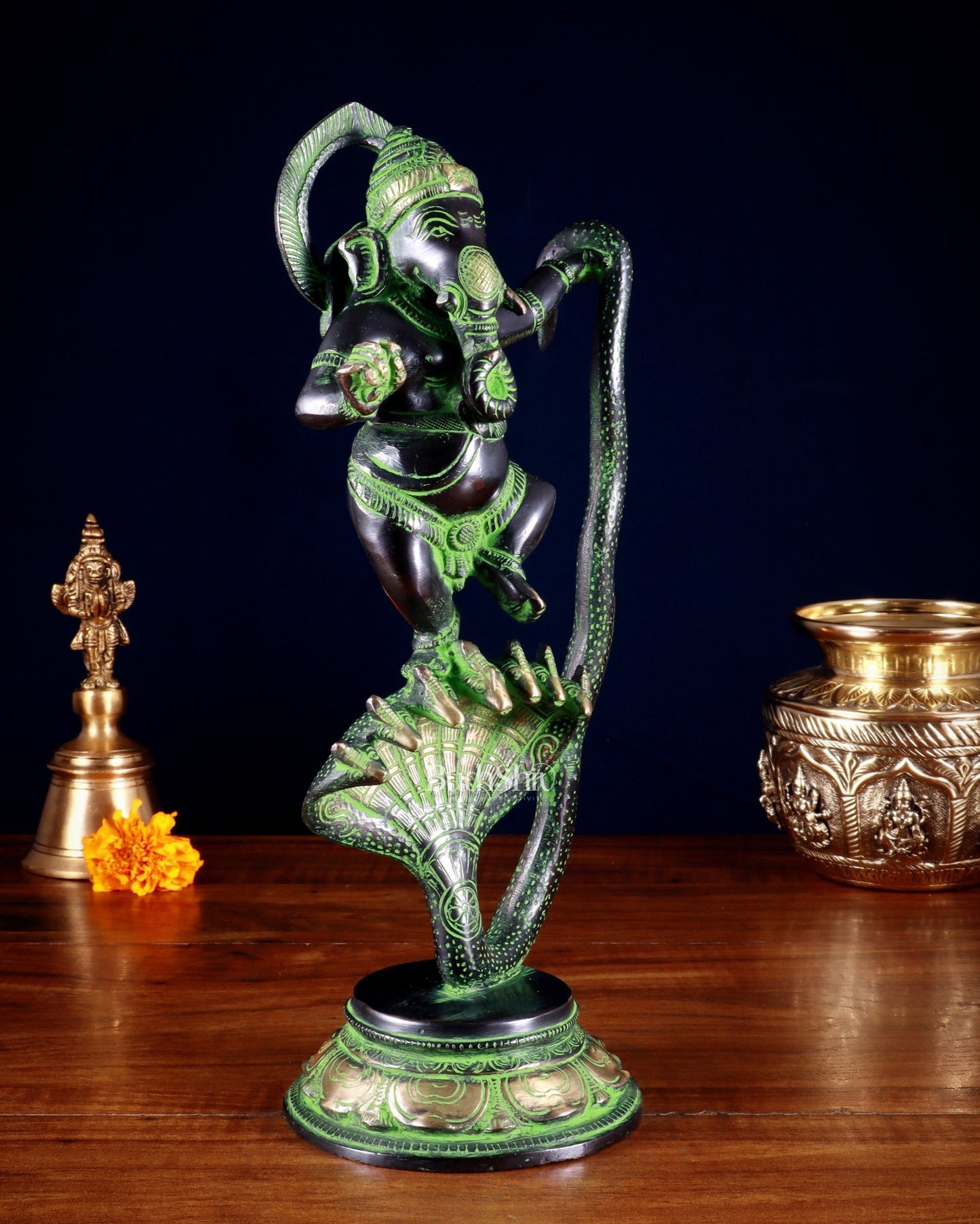 Brass Dancing Ganesha on Sheshanaag – 12” - Budhshiv.com