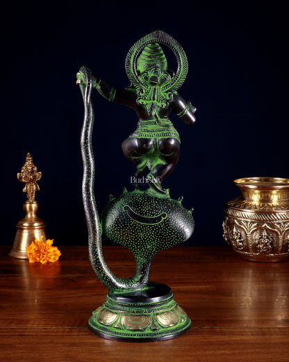 Brass Dancing Ganesha on Sheshanaag – 12” - Budhshiv.com