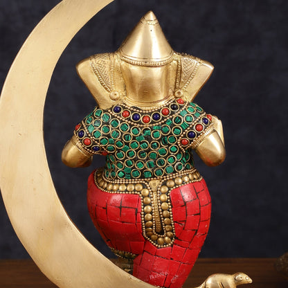 Brass Dancing Ganesha Showpiece with Meenakari Stonework - 10" Height - Budhshiv.com