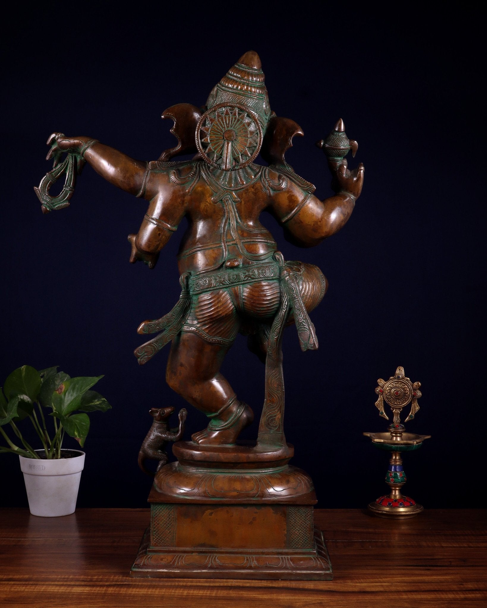 Brass Dancing Ganesha Statue 25" large - Budhshiv.com