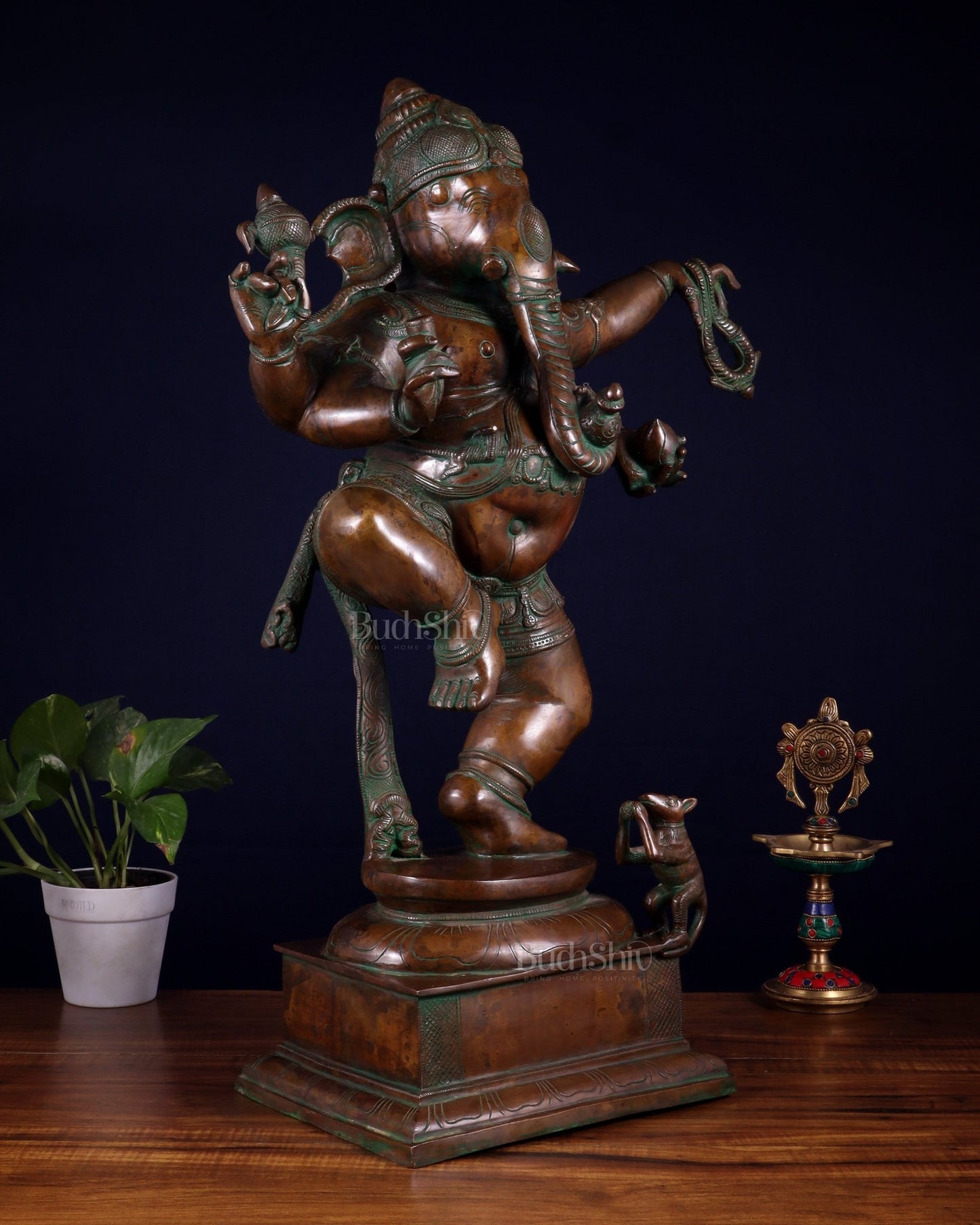 Brass Dancing Ganesha Statue 25" large - Budhshiv.com