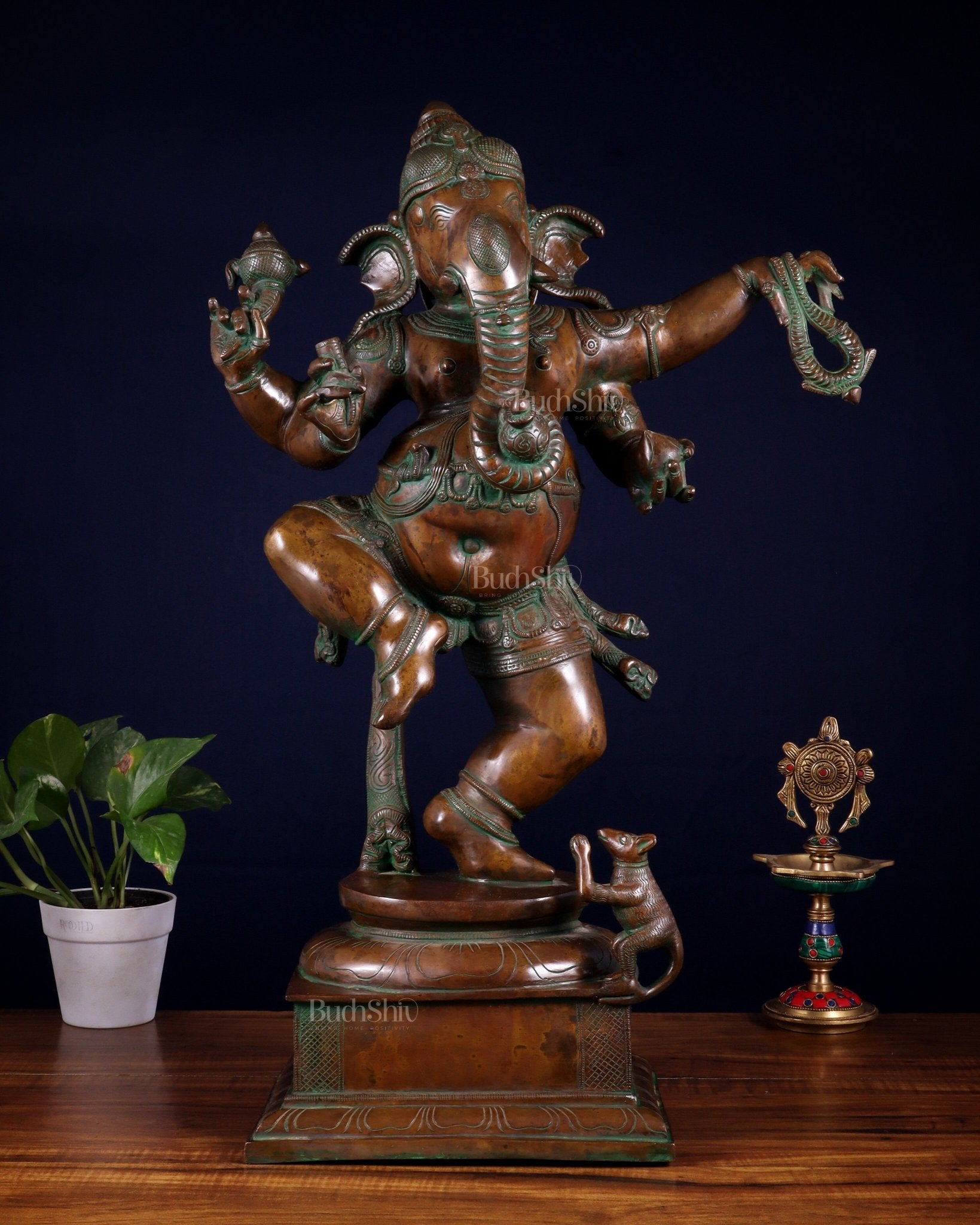 Brass Dancing Ganesha Statue 25" large - Budhshiv.com
