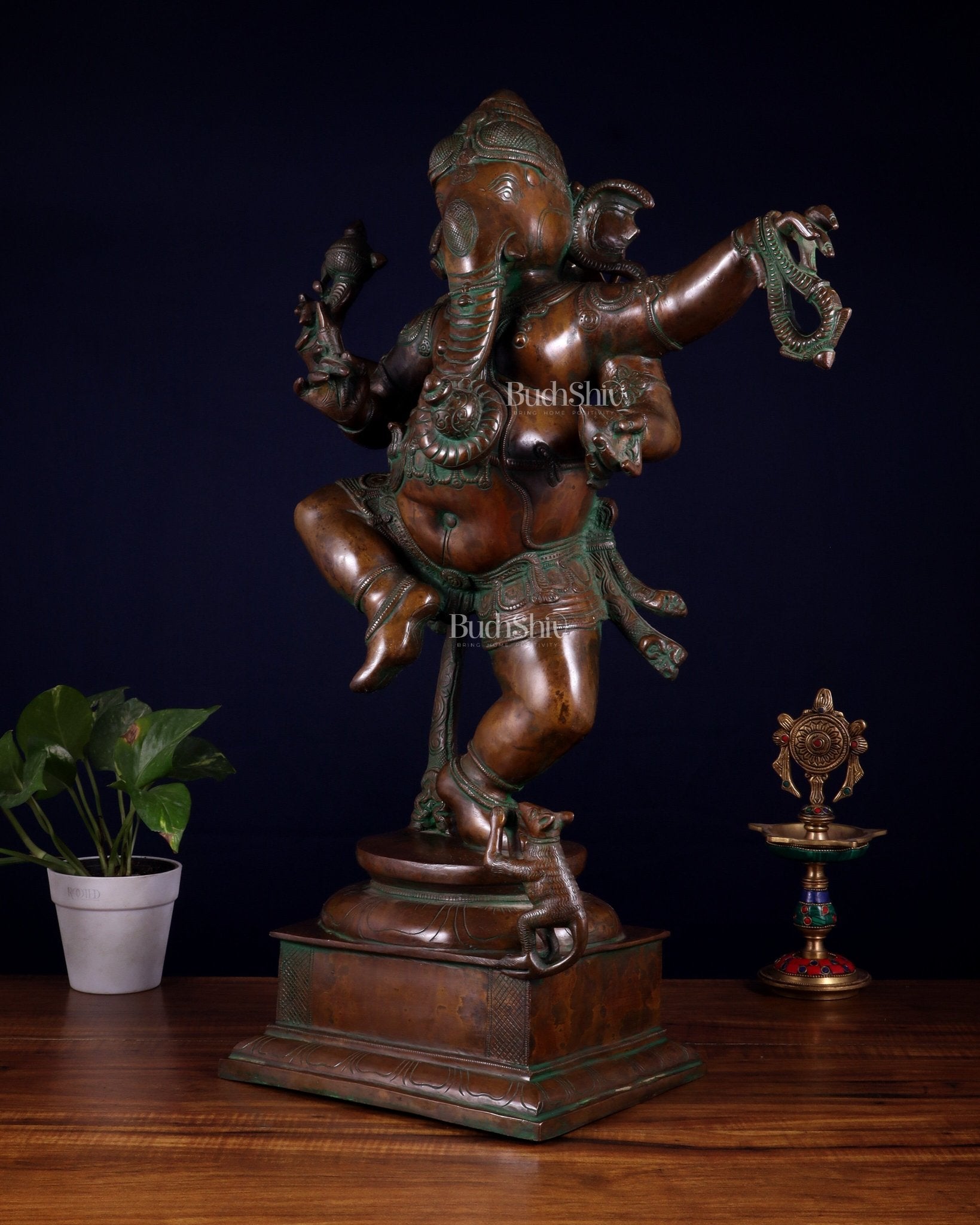 Brass Dancing Ganesha Statue 25" large - Budhshiv.com