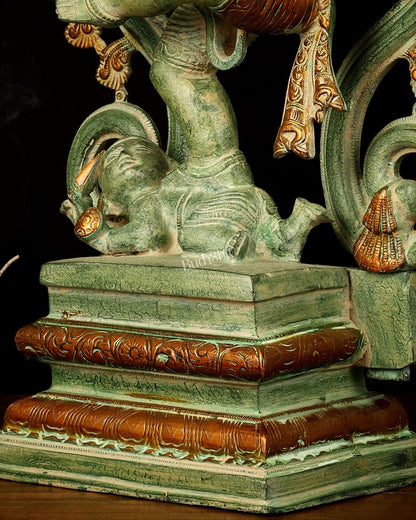 Brass Dancing Ganesha Statue - 25.5" Height, Antique Green Patina Finish - Budhshiv.com