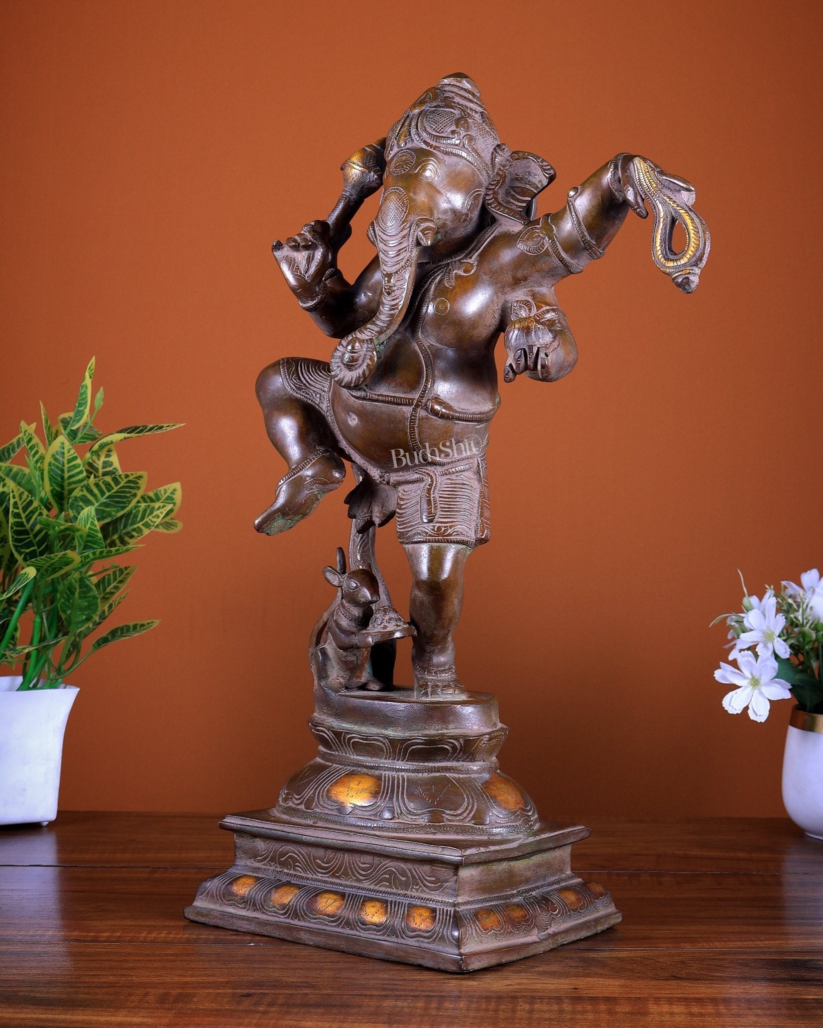 Brass Dancing Ganesha Statue Handcrafted Idol 18 inch - Budhshiv.com