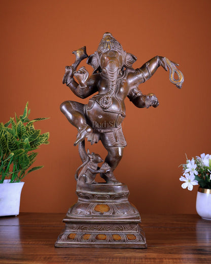 Brass Dancing Ganesha Statue Handcrafted Idol 18 inch - Budhshiv.com
