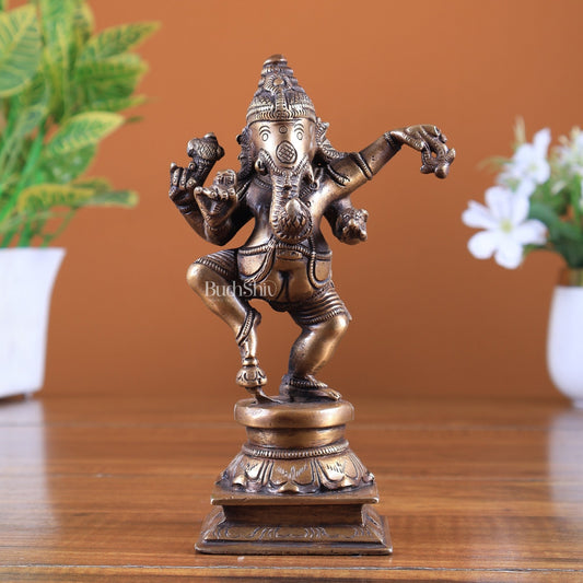 Brass Dancing Ganesha Statue – Small Size | Auspicious Showpiece - Budhshiv.com