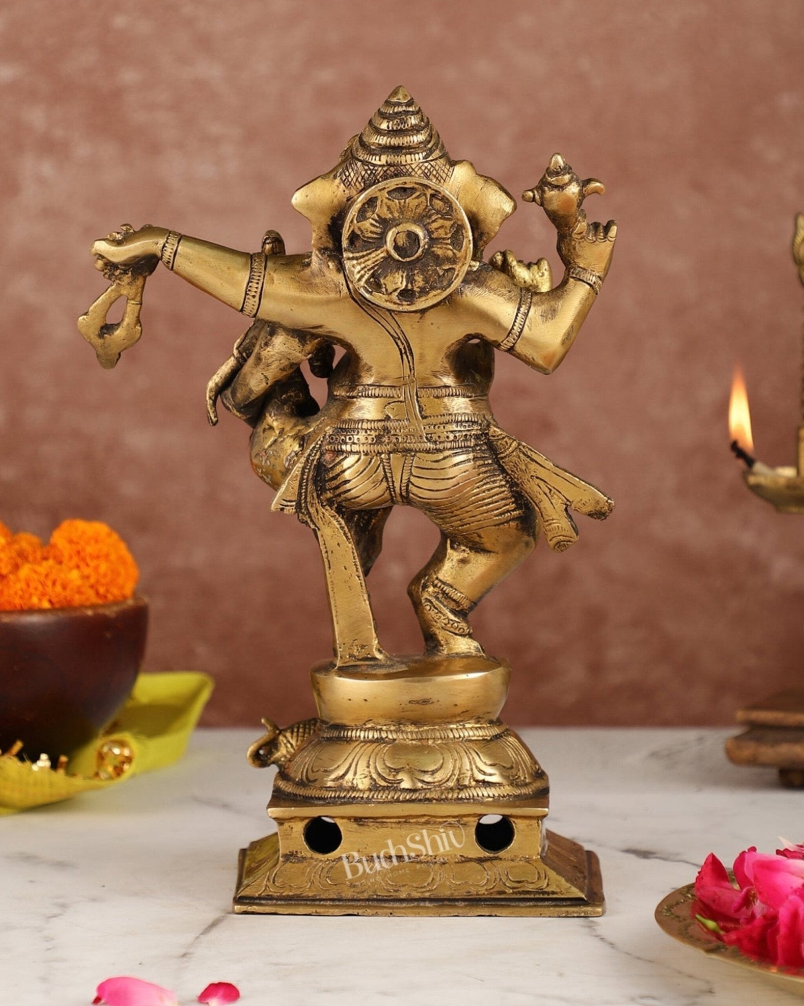 Brass Dancing Ganesha with Siddhi Idol | 10.5" Height | Divine Harmony - Budhshiv.com