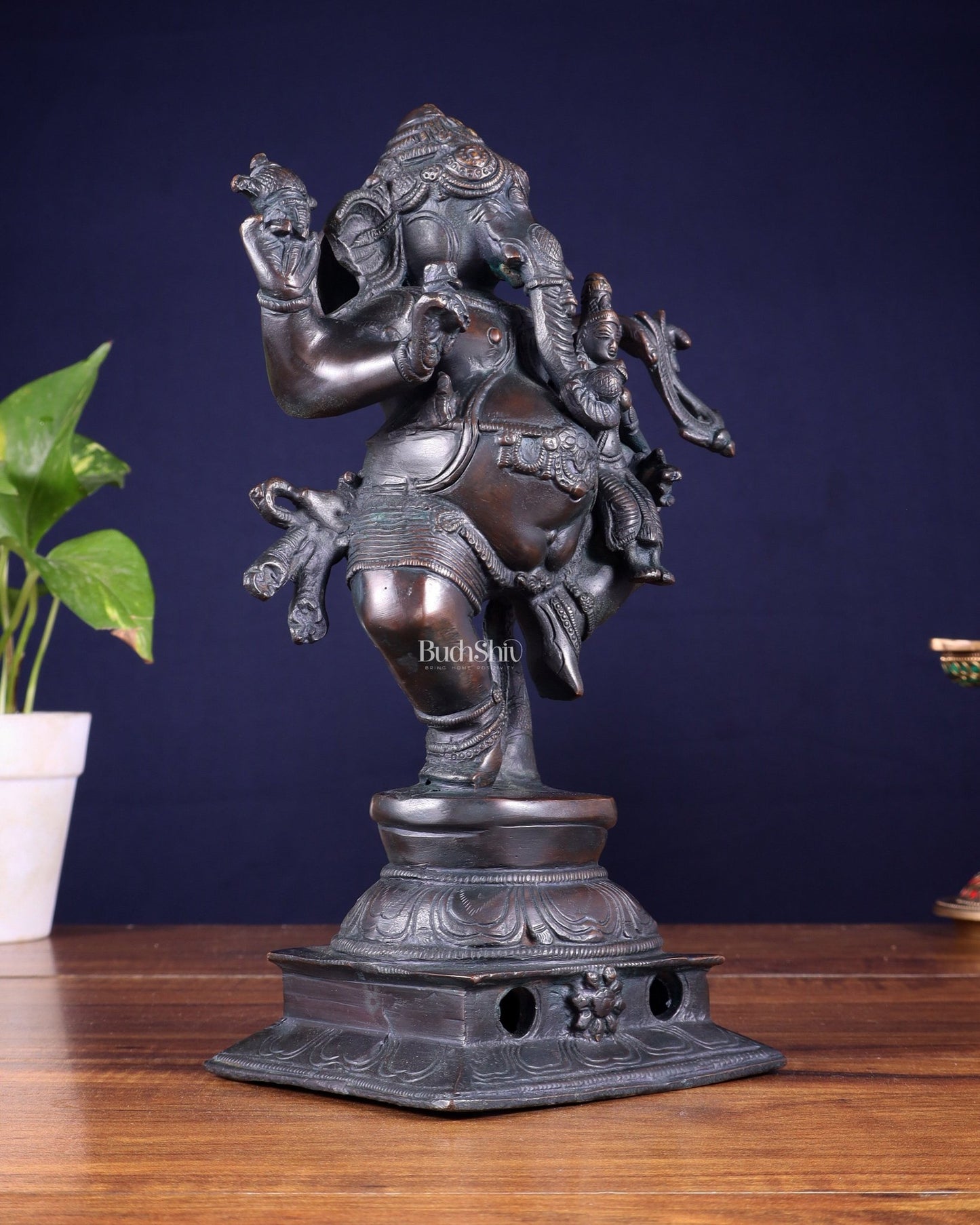 Brass Dancing Ganesha with Siddhi Idol | 10.5" Height - Budhshiv.com