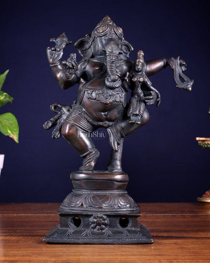 Brass Dancing Ganesha with Siddhi Idol | 10.5" Height - Budhshiv.com