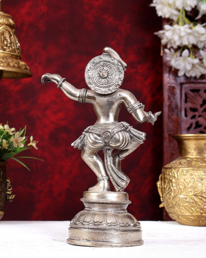 Brass Dancing Krishna Idol | Height: 9 inch with silver plated - Budhshiv.com