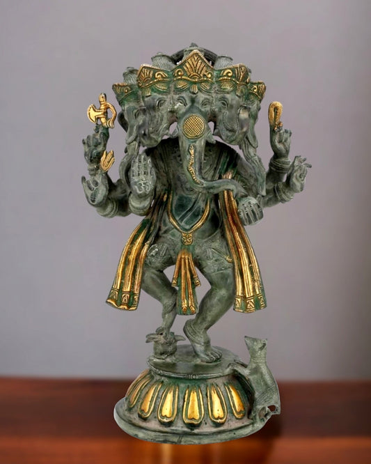 Brass Dancing Panchmukhi Ganesha Statue - 15 Inches - Budhshiv.com