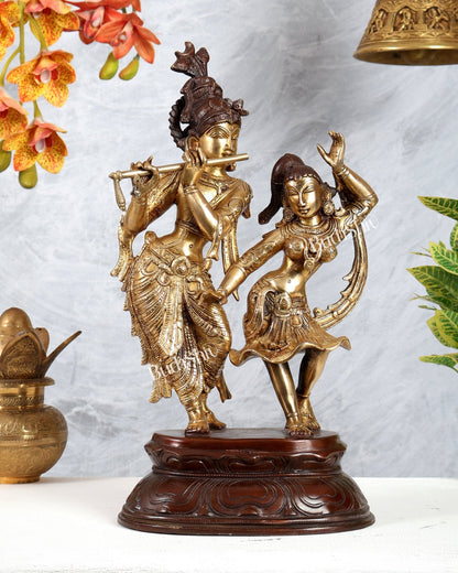 Brass Dancing Radha Krishna Statue – Dual Tone Finish Divine Sculpture (16 Inches) - Budhshiv.com