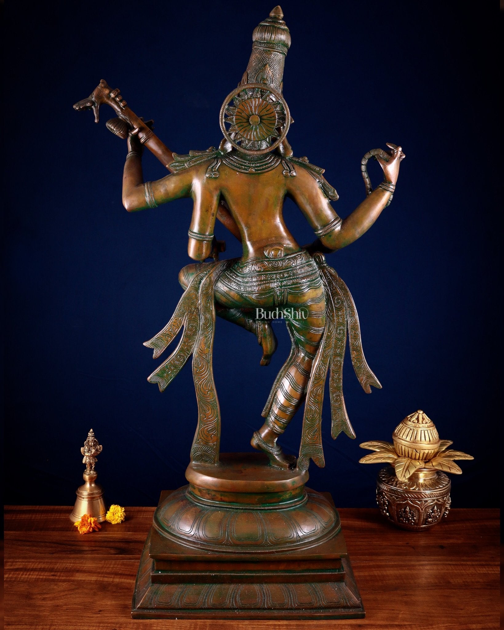 Brass Dancing Saraswati Idol 32" added copper - Budhshiv.com