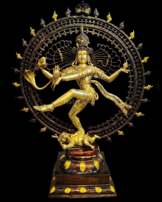Brass Dancing Shiva as Nataraja Statue – three tone Finish, 46.5 Inch - Budhshiv.com