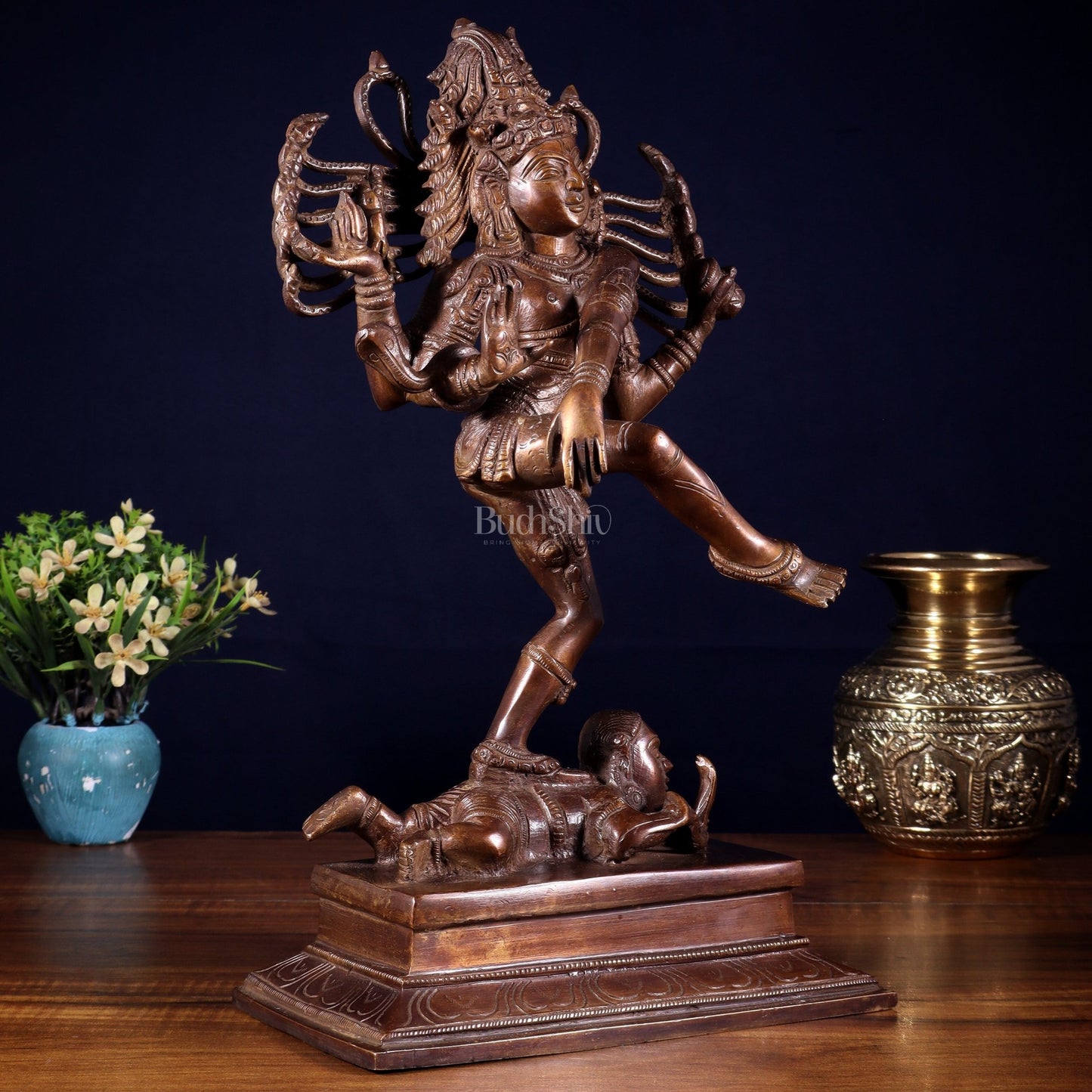Brass Dancing Shiva Nataraja statue 14" Dark Brown - Budhshiv.com