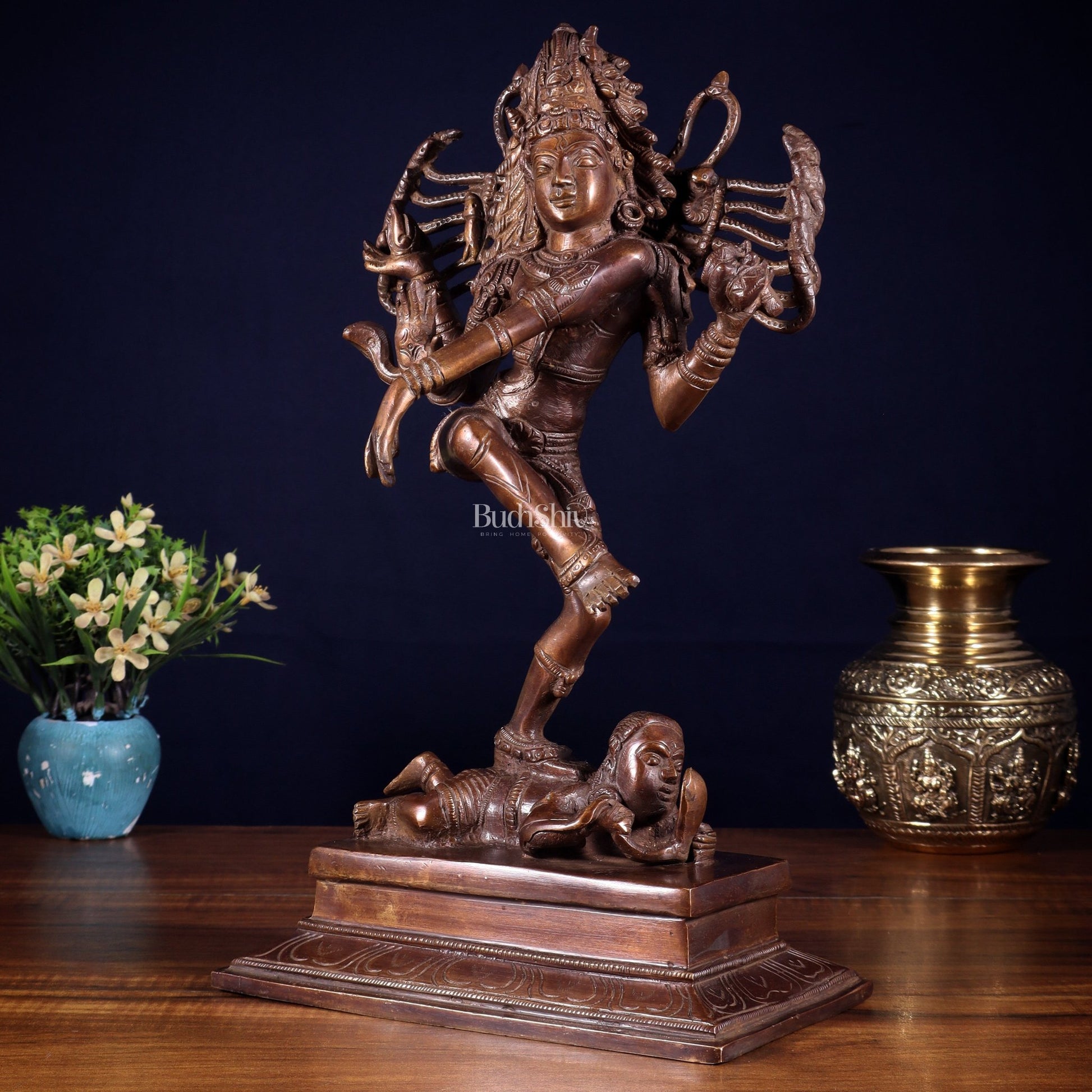 Brass Dancing Shiva Nataraja statue 14" Dark Brown - Budhshiv.com