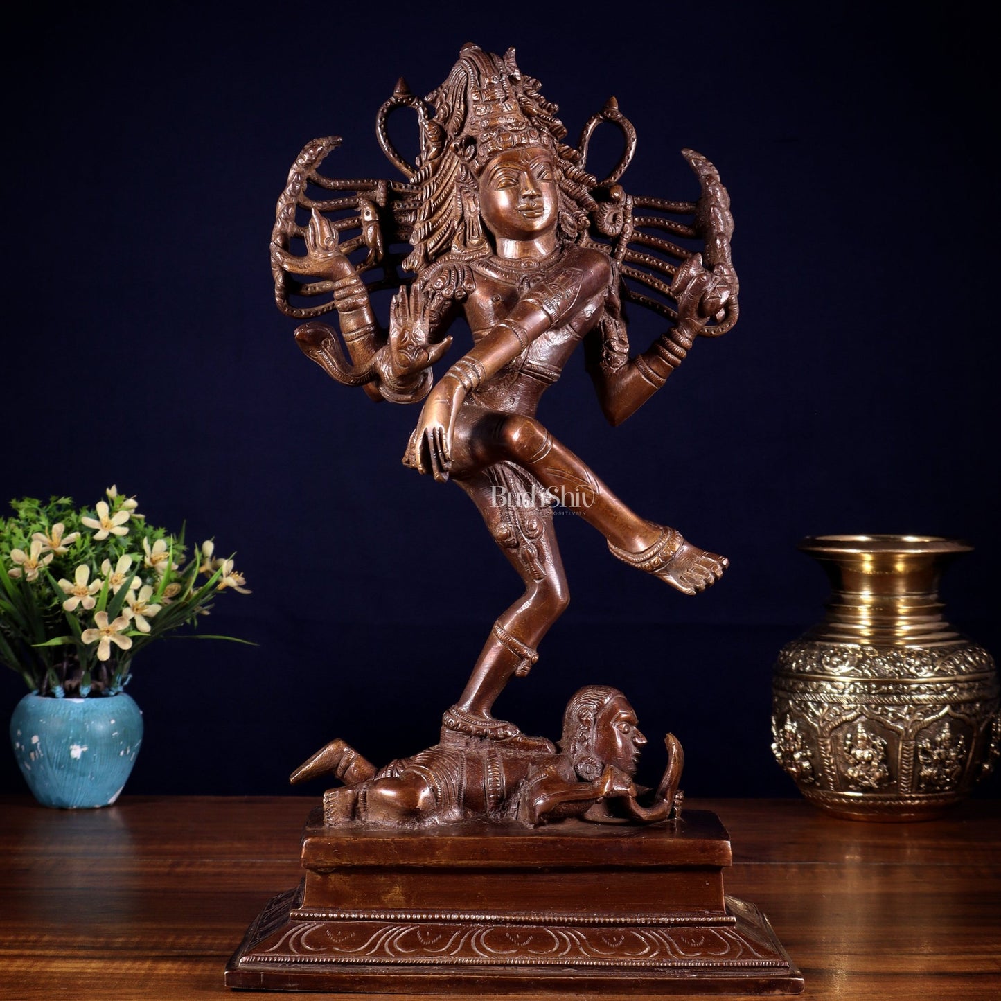 Brass Dancing Shiva Nataraja statue 14" Dark Brown - Budhshiv.com