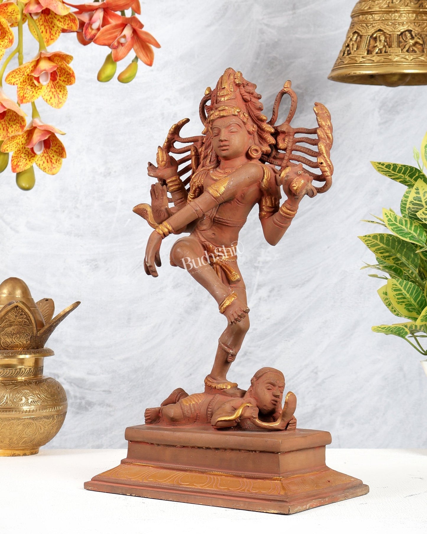Brass Dancing Shiva Nataraja statue 14" Earthy Soil tone - Budhshiv.com