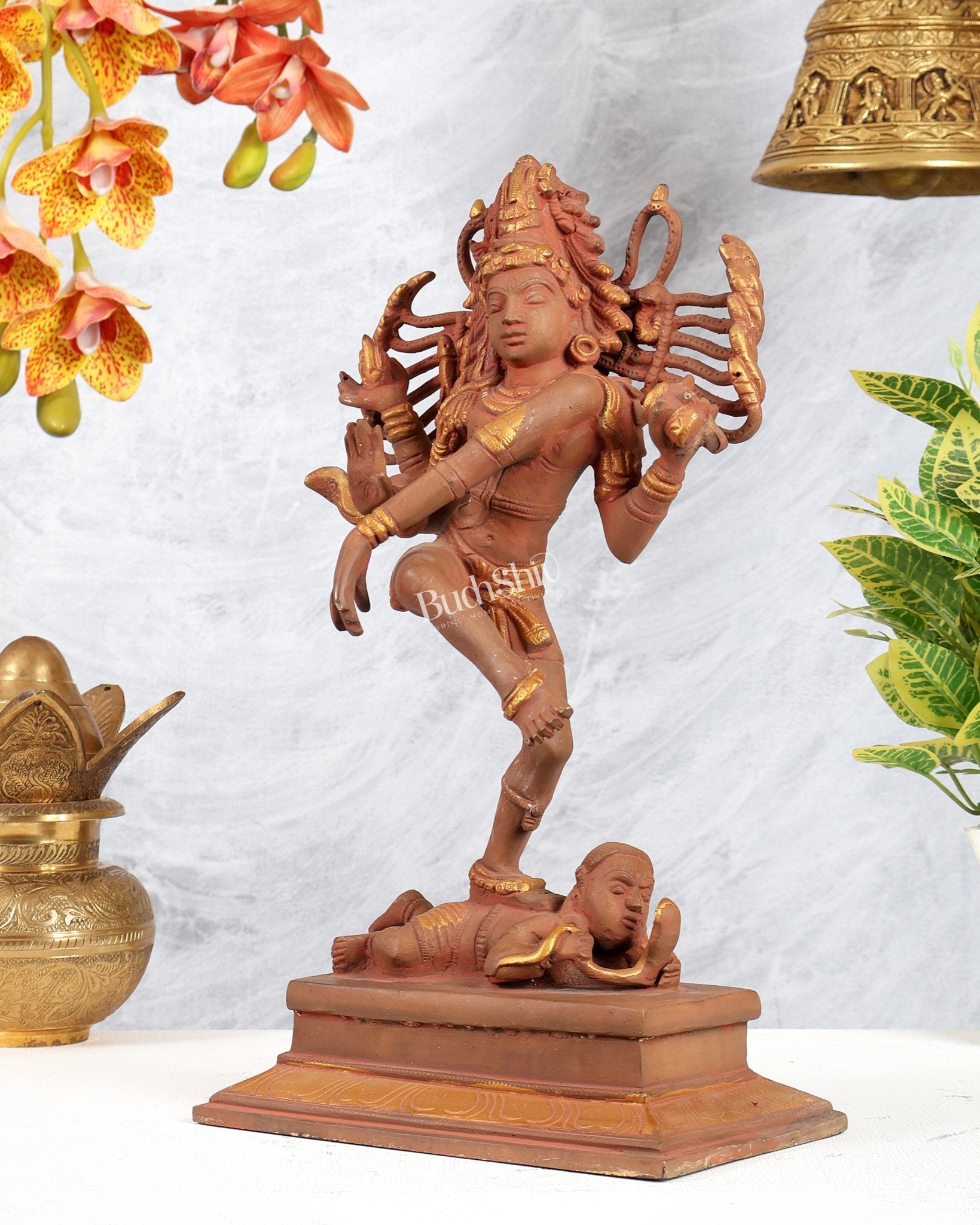 Brass Dancing Shiva Nataraja statue 14" Earthy Soil tone - Budhshiv.com