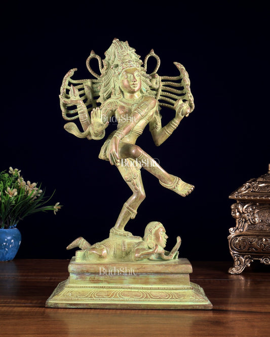 Brass Dancing Shiva Nataraja statue 14" Green Sand finish - Budhshiv.com