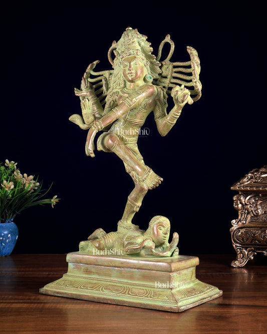 Brass Dancing Shiva Nataraja statue 14" Green Sand finish - Budhshiv.com