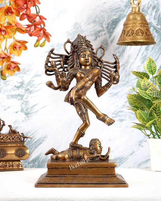 Brass Dancing Shiva Nataraja statue 14" Matte antique - Budhshiv.com